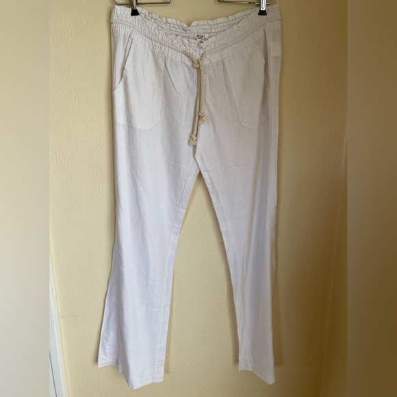 NWT Roxy White Linen Flax Oceanside Flared Pants Medium - Picture 2 of 5
